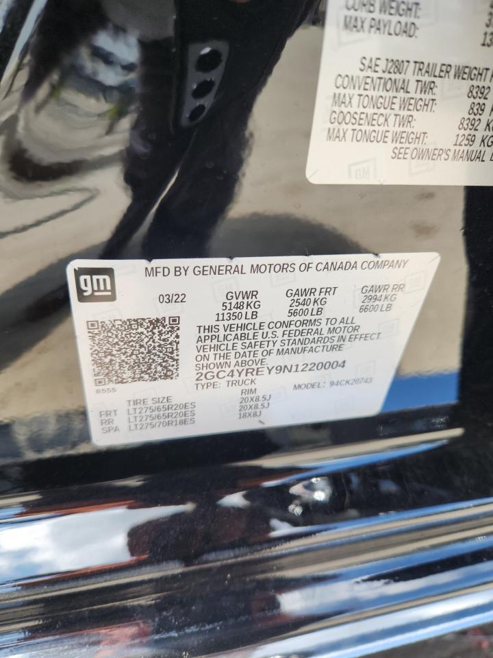 2022 Chevrolet Silverado K2500 High Country VIN: 2GC4YREY9N1220004 Lot: 61531945