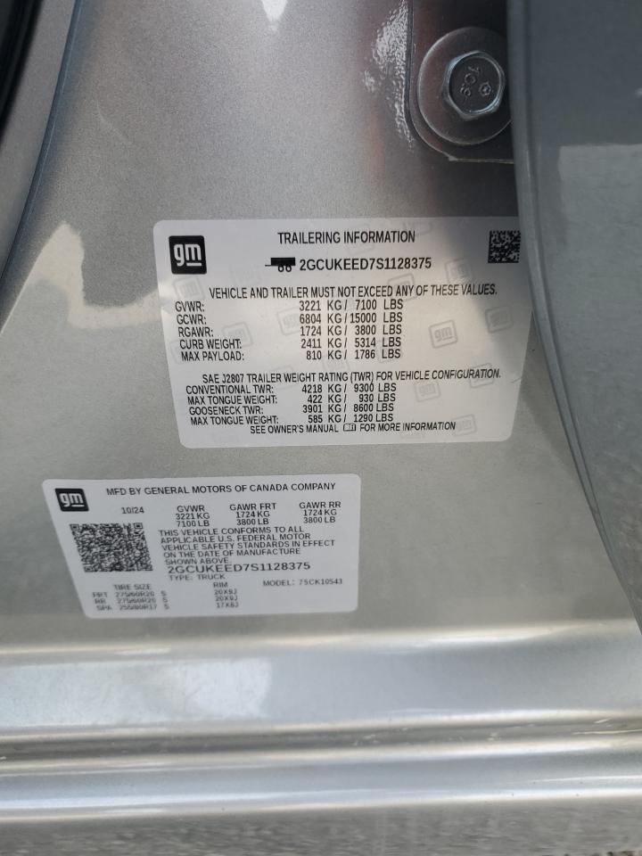 2025 Chevrolet Silverado K1500 Rst VIN: 2GCUKEED7S1128375 Lot: 59501895