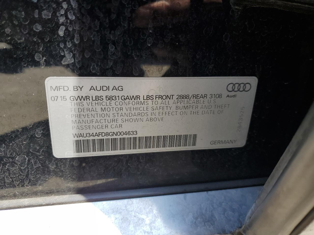 2016 Audi A8 L Quattro VIN: WAU34AFD8GN004633 Lot: 61692955