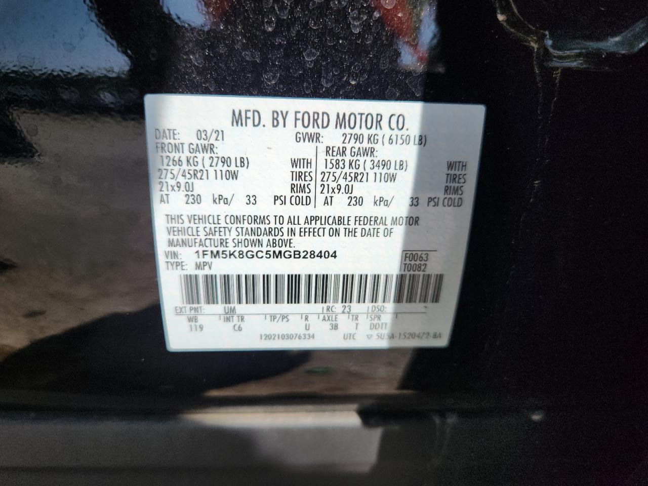 2021 Ford Explorer St VIN: 1FM5K8GC5MGB28404 Lot: 62586765