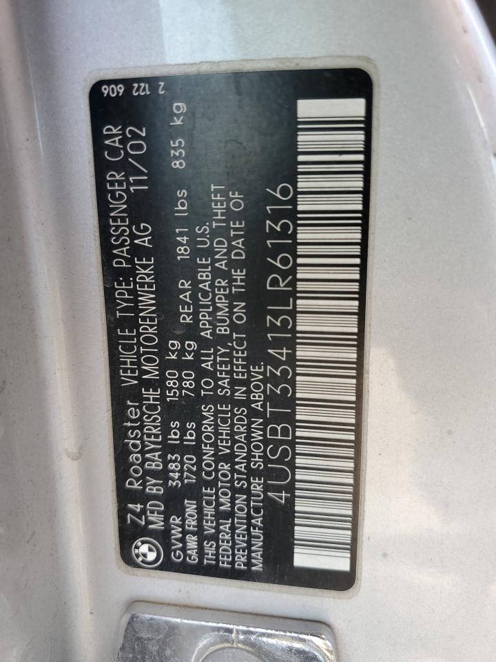 2003 BMW Z4 2.5 VIN: 4USBT33413LR61316 Lot: 62817585
