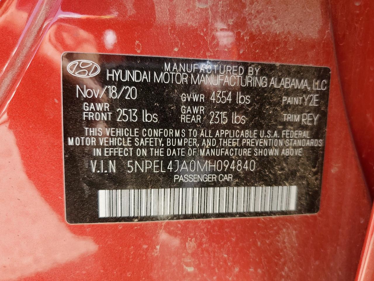 2021 Hyundai Sonata Sel VIN: 5NPEL4JA0MH094840 Lot: 62655145