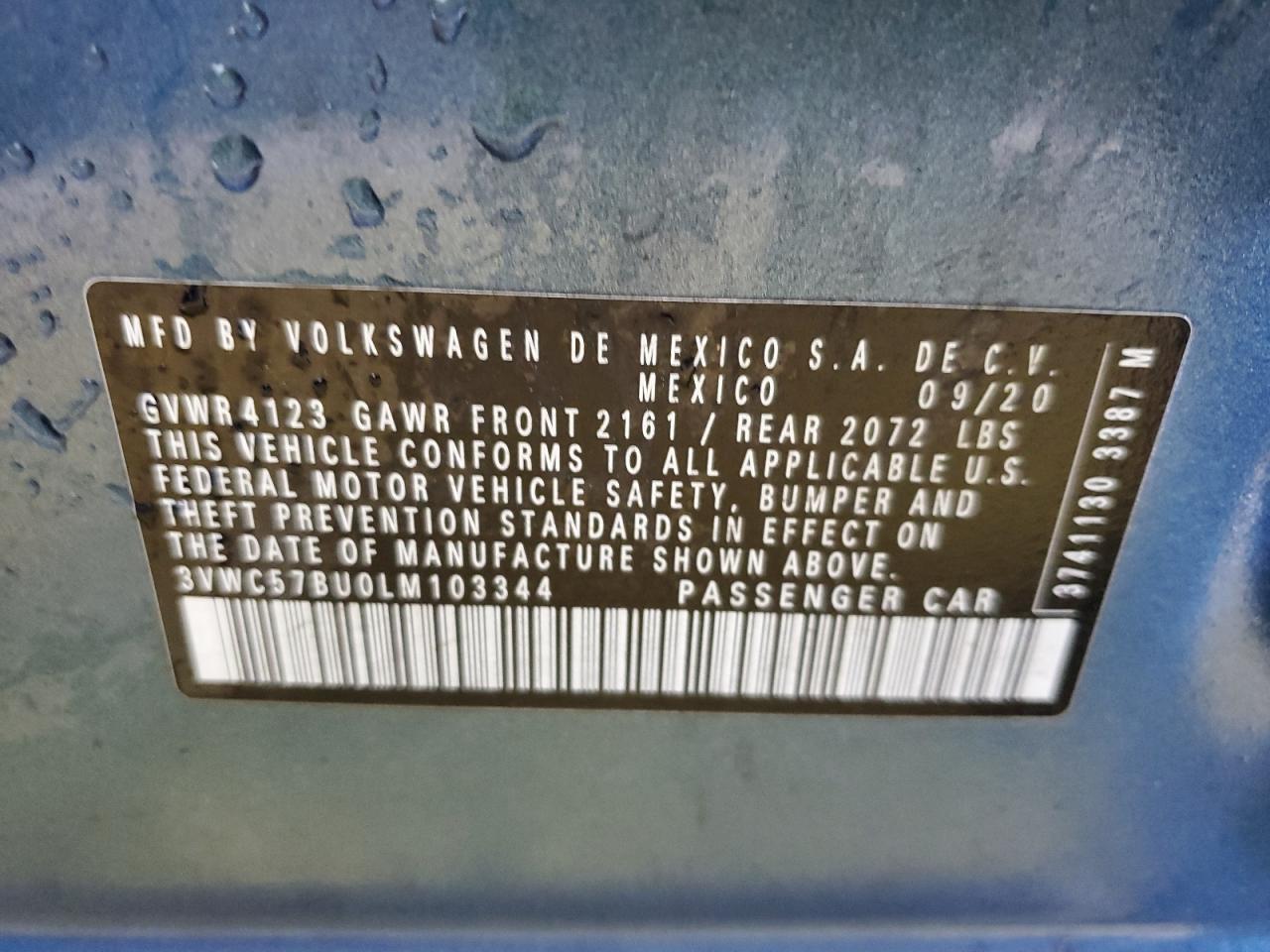 2020 Volkswagen Jetta S VIN: 3VWC57BU0LM103344 Lot: 57525445
