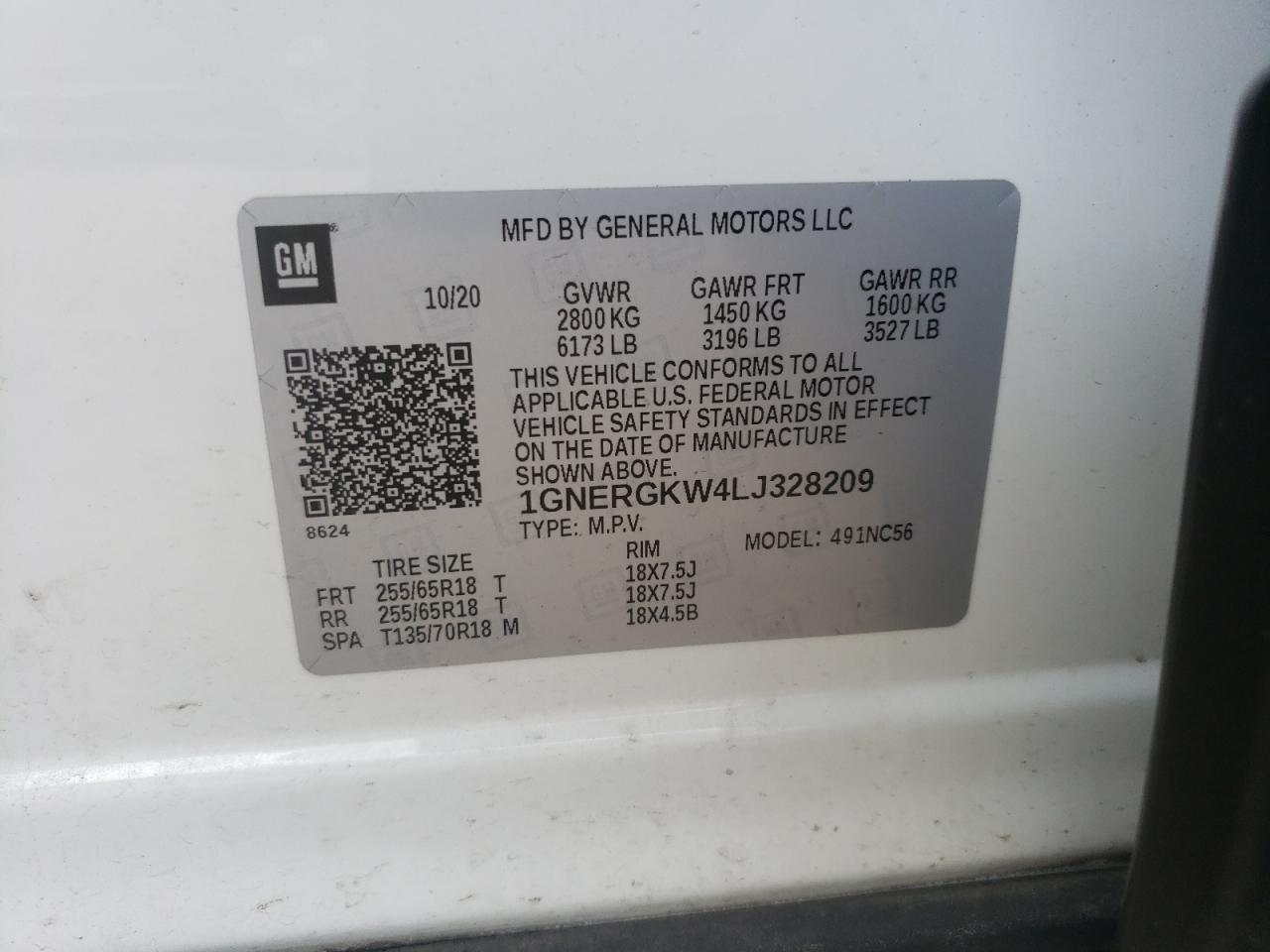 2020 Chevrolet Traverse Lt VIN: 1GNERGKW4LJ328209 Lot: 62911045