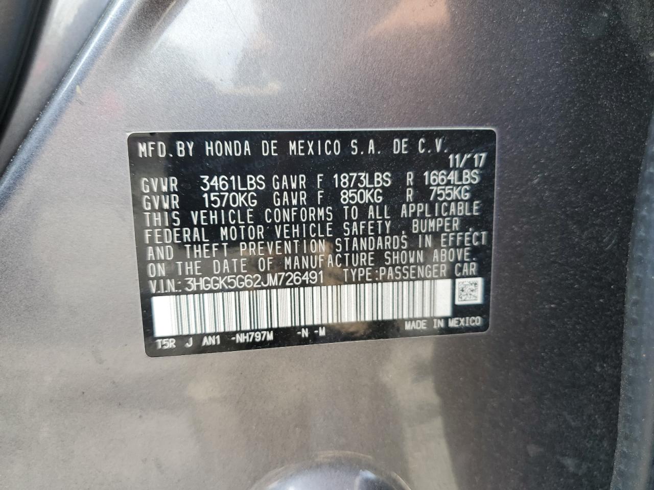 2018 Honda Fit Sport VIN: 3HGGK5G62JM726491 Lot: 62212175