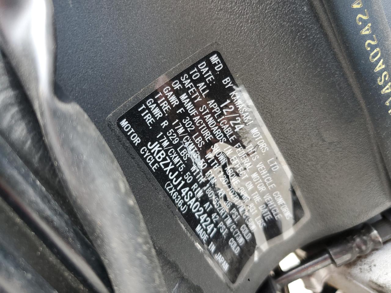 jkbzxjj14sa024241 JKBZXJJ14SA024241 2025 Kawasaki Zx636 K