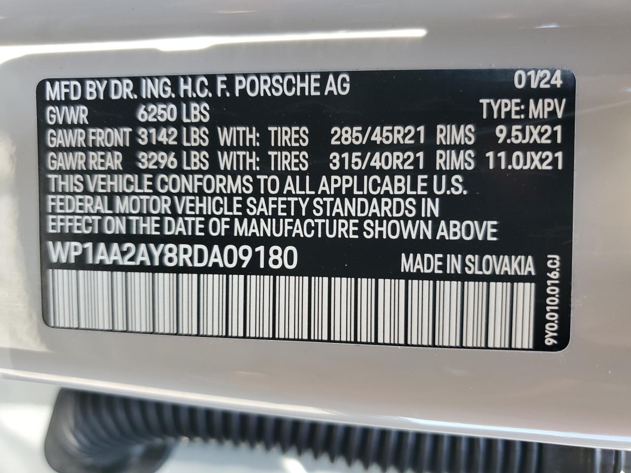 2024 Porsche Cayenne VIN: WP1AA2AY8RDA09180 Lot: 61605265