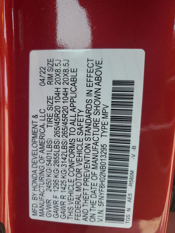 2022 Honda Passport Elite VIN: 5FNYF8H02NB013295 Lot: 60606335