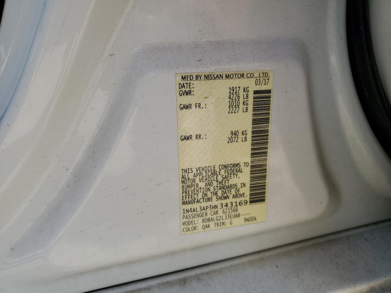 NISSAN ALTIMA 2017 VIN 1N4AL3AP3HN343169 фото 12
