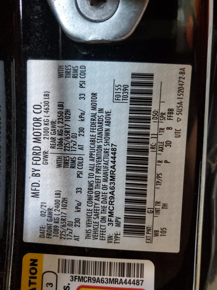 2021 Ford Bronco Sport VIN: 3FMCR9A63MRA44487 Lot: 62466565