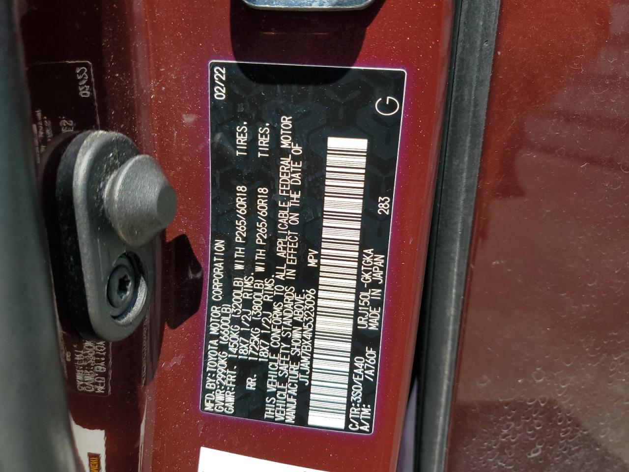 2022 Lexus Gx 460 VIN: JTJAM7BX4N5323096 Lot: 61332455