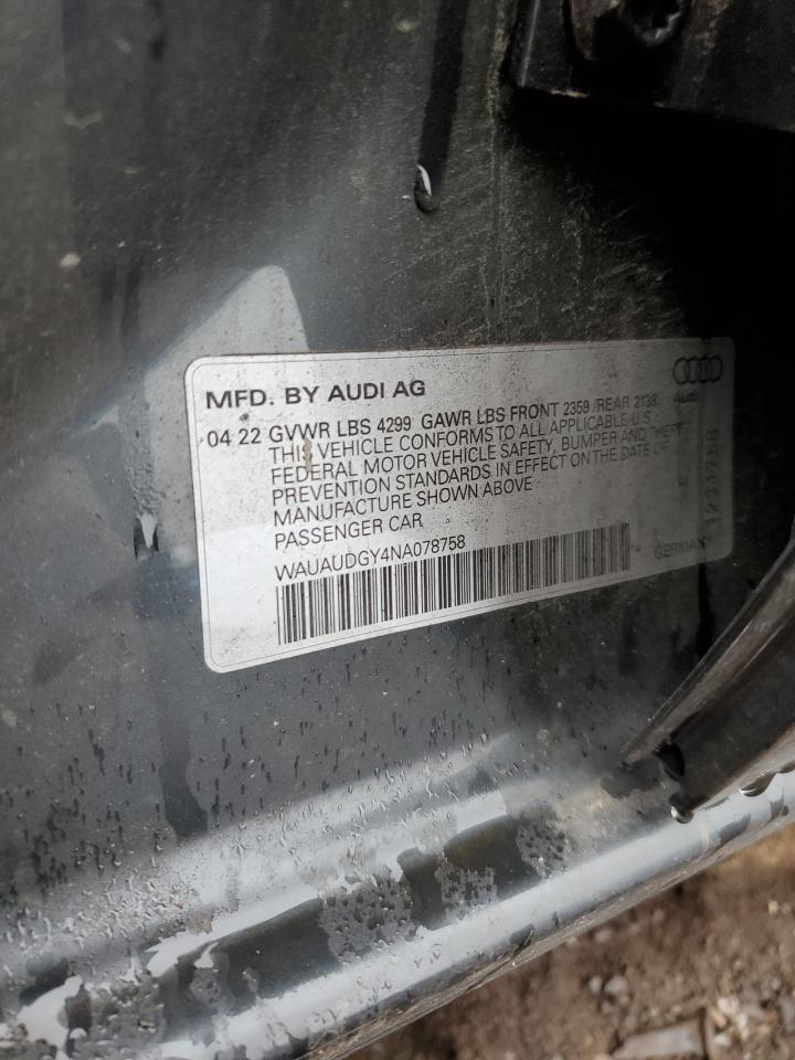 2022 Audi A3 Premium VIN: WAUAUDGY4NA078758 Lot: 58999495