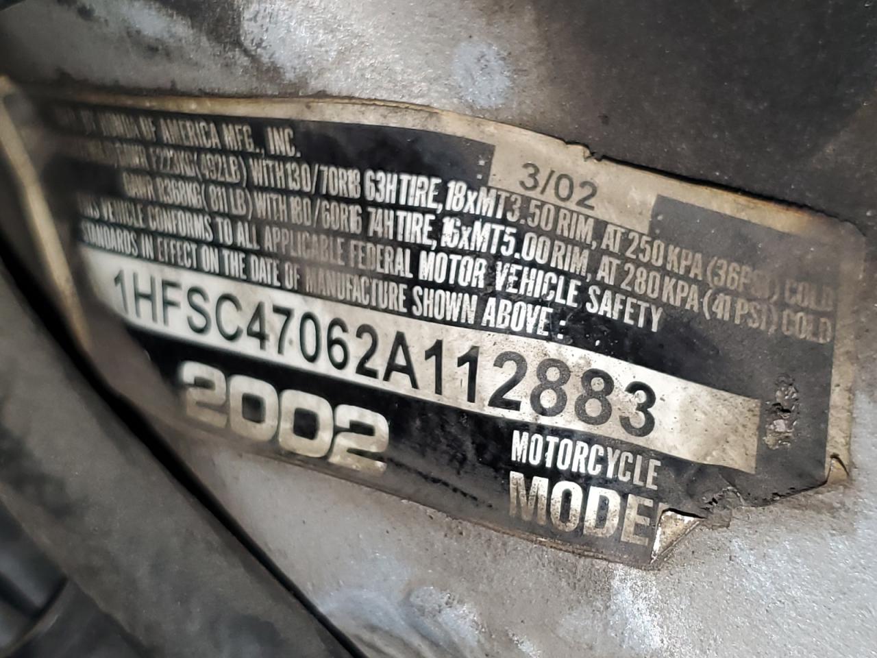 2002 Honda Gl1800 VIN: 1HFSC47062A112883 Lot: 61064245