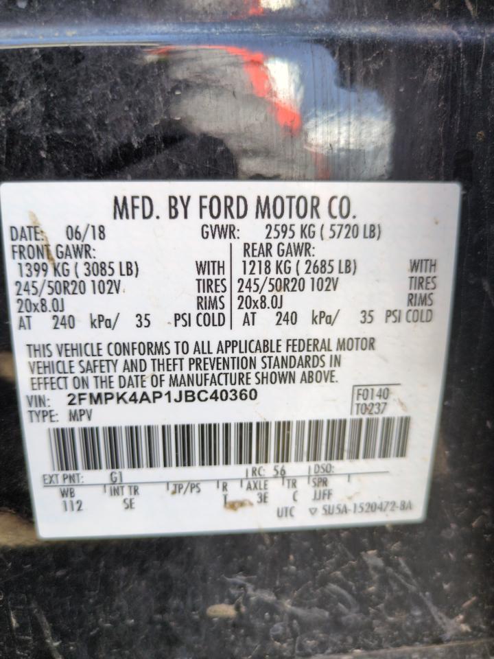 2018 Ford Edge Sport VIN: 2FMPK4AP1JBC40360 Lot: 62940325