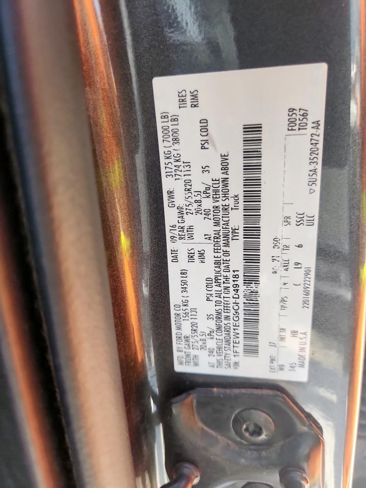 2016 Ford F150 Supercrew VIN: 1FTEW1EG9GFD49181 Lot: 60177255