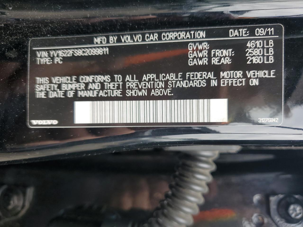 2012 Volvo S60 T5 VIN: YV1622FS8C2099811 Lot: 61193875