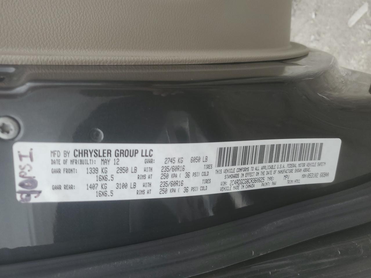 2012 Dodge Grand Caravan Sxt VIN: 2C4RDGCG8CR360625 Lot: 62827185