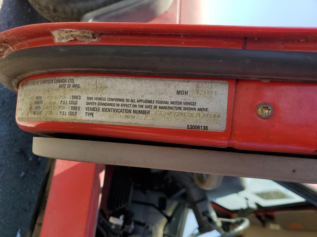 1989 Jeep Wrangler / Yj VIN: 2J4FY29E5KJ135604 Lot: 61552705
