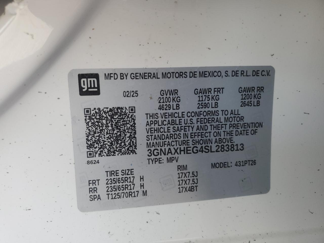 2025 Chevrolet Equinox Lt VIN: 3GNAXHEG4SL283813 Lot: 59668905