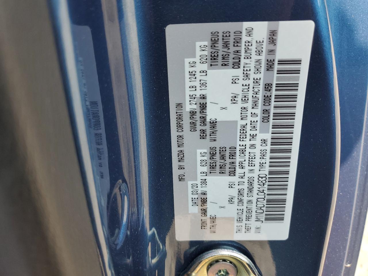 2020 Mazda Mx-5 Miata Grand Touring VIN: JM1NDAD70L0414830 Lot: 59133465