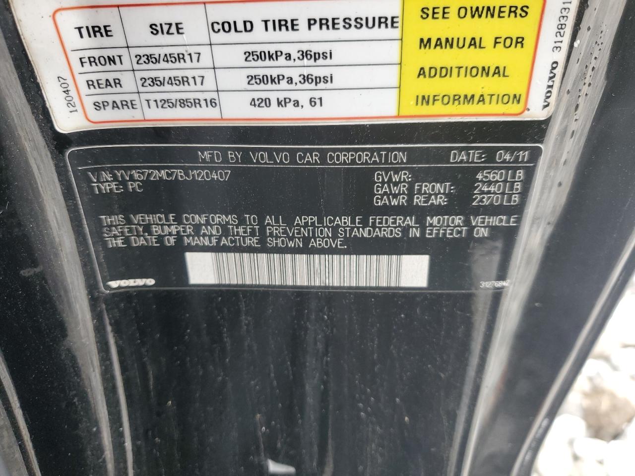 2011 Volvo C70 T5 VIN: YV1672MC7BJ120407 Lot: 60288195