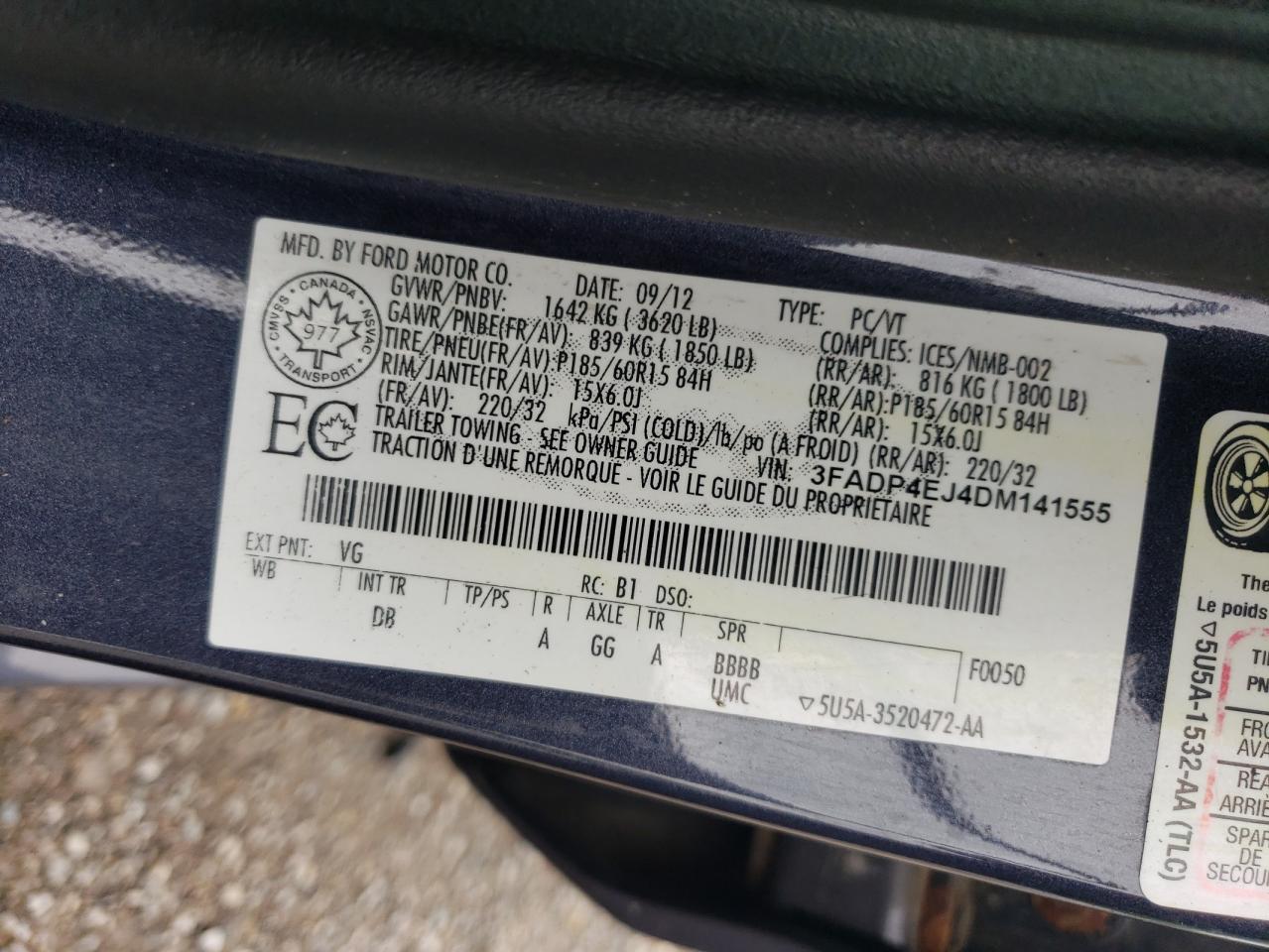 2013 Ford Fiesta Se VIN: 3FADP4EJ4DM141555 Lot: 61267625