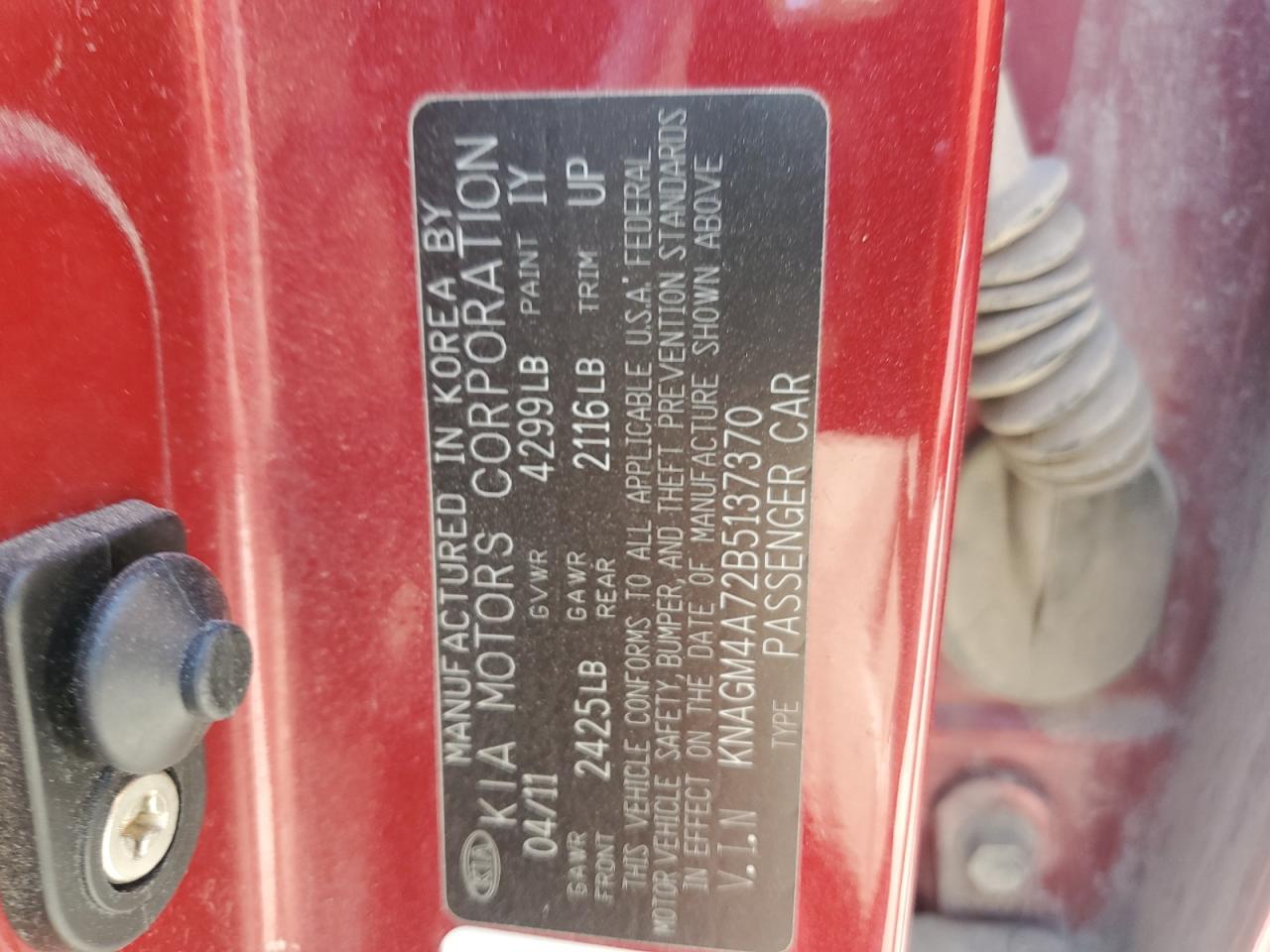 2011 Kia Optima Lx VIN: KNAGM4A72B5137370 Lot: 61673555