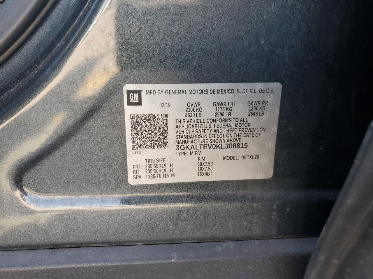 2019 GMC Terrain Sle VIN: 3GKALTEV0KL308815 Lot: 72040555