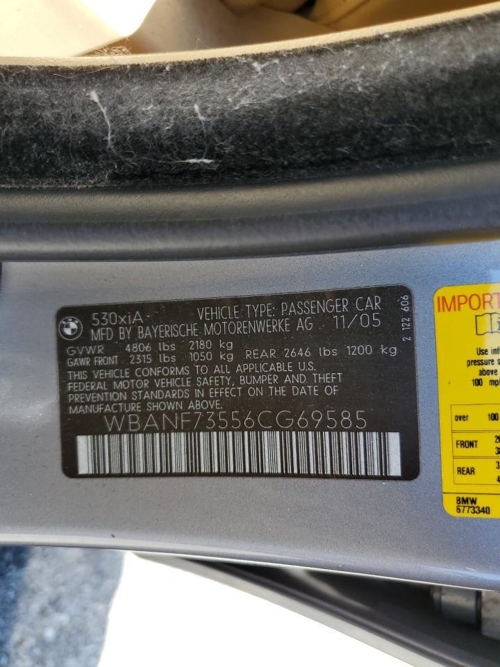 2006 BMW 530 Xi VIN: WBANF73556CG69585 Lot: 63085885
