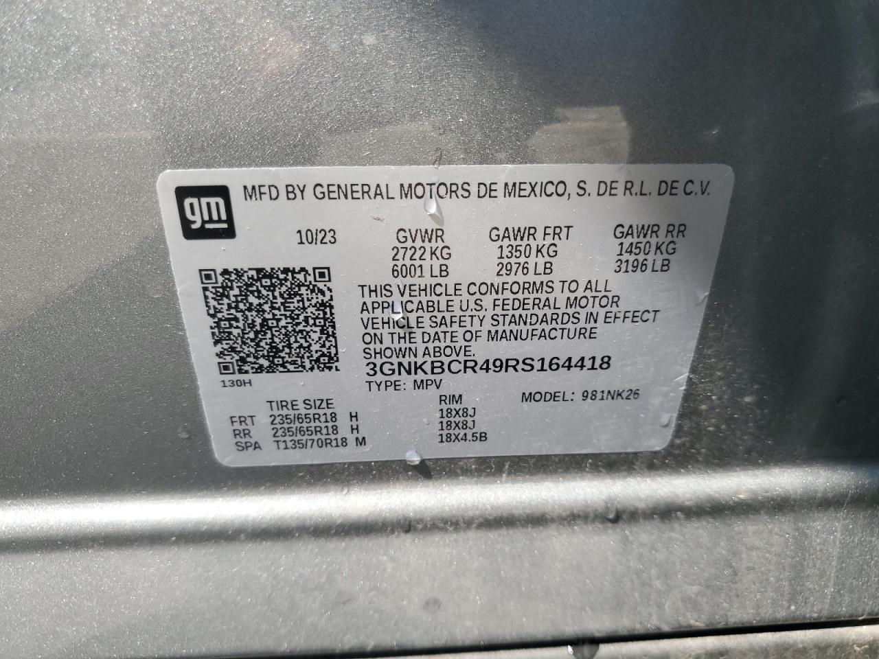 2024 Chevrolet Blazer 2Lt VIN: 3GNKBCR49RS164418 Lot: 62684645