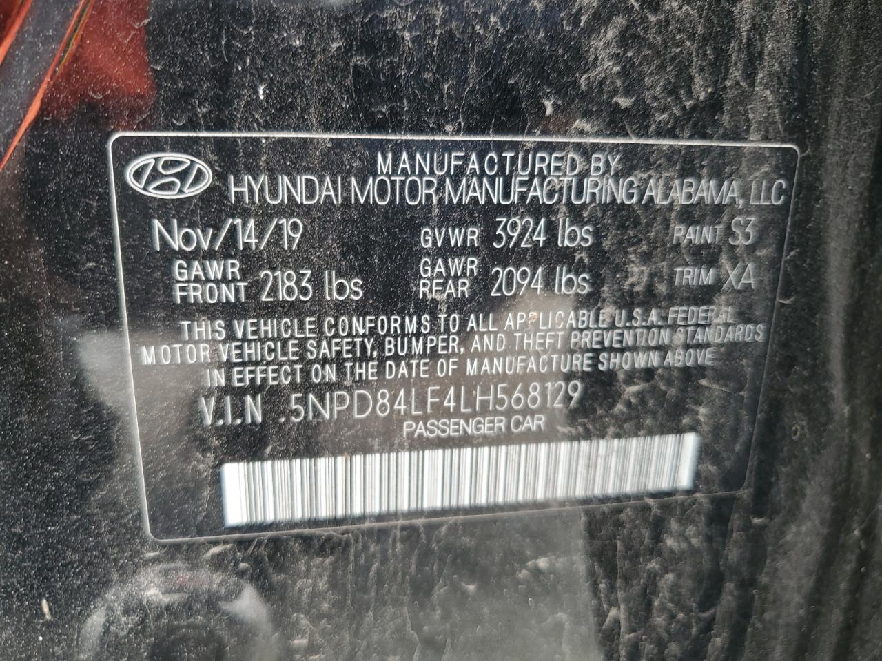 2020 Hyundai Elantra Sel VIN: 5NPD84LF4LH568129 Lot: 62388005