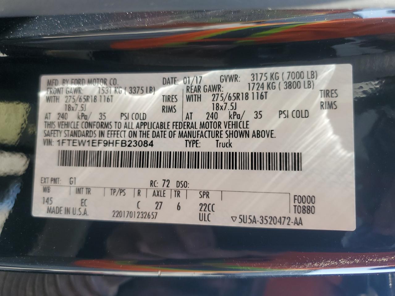 2017 Ford F150 Supercrew VIN: 1FTEW1EF9HFB23084 Lot: 62943075