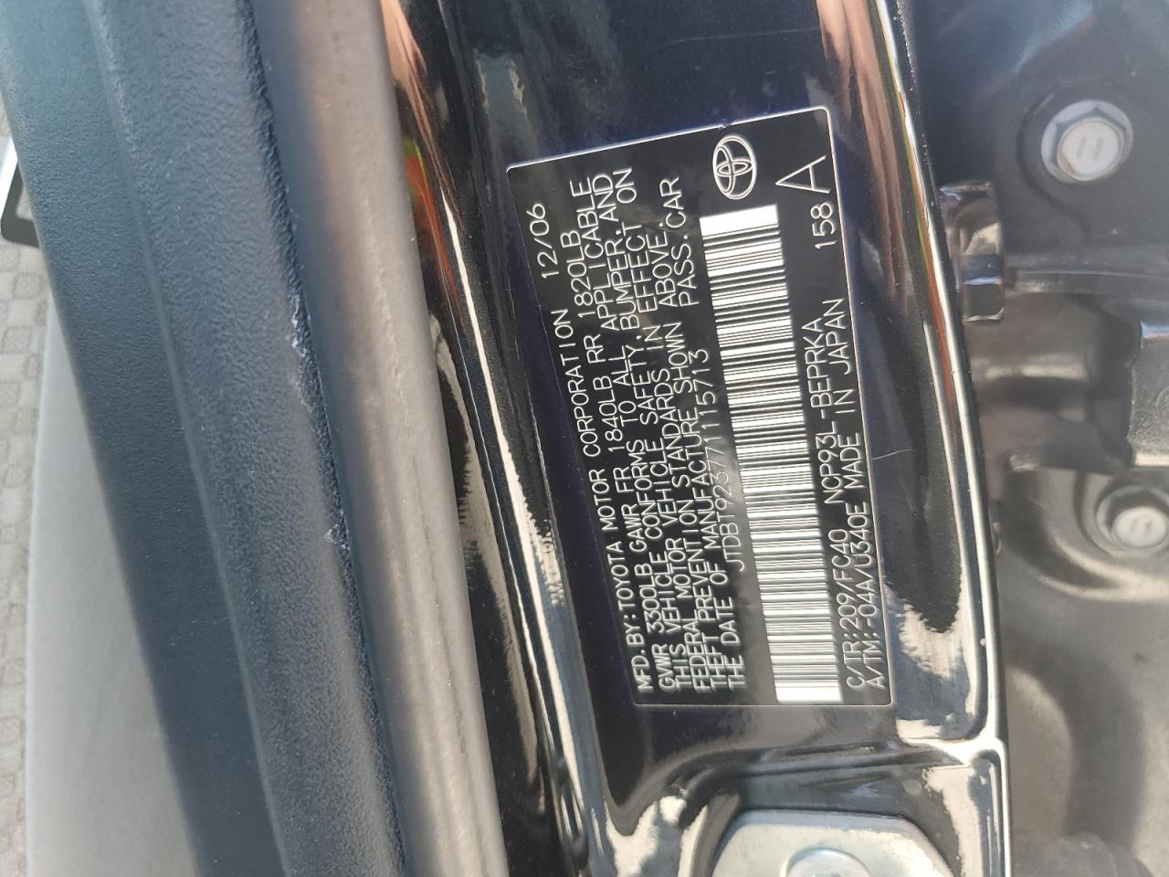 TOYOTA YARIS 2007 VIN JTDBT923771115713 фото 12