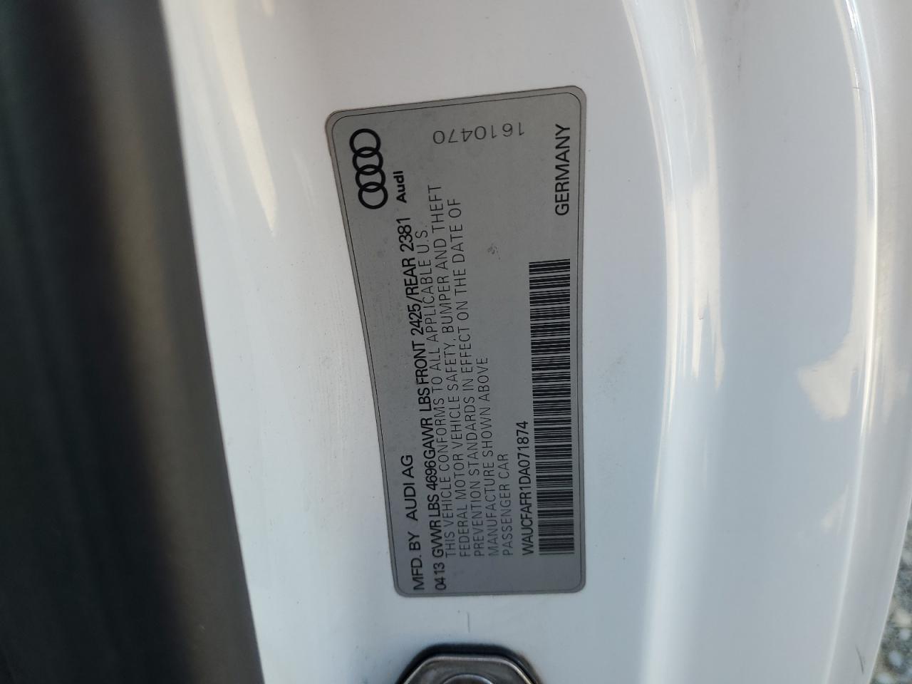 2013 Audi A5 Premium VIN: WAUCFAFR1DA071874 Lot: 61998115