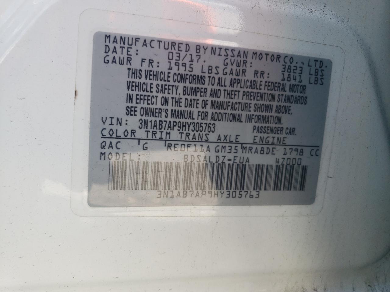 2017 Nissan Sentra S VIN: 3N1AB7AP9HY305763 Lot: 61390225