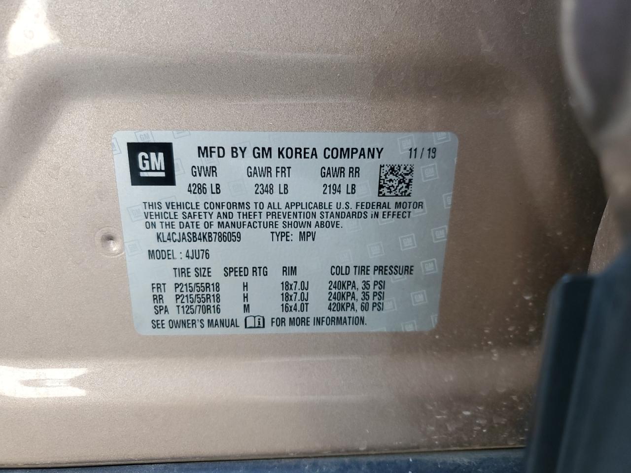 2019 Buick Encore Preferred VIN: KL4CJASB4KB786059 Lot: 59666835