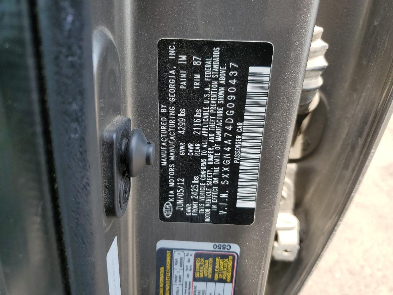 KIA OPTIMA 2013 VIN 5XXGN4A74DG090437 photo 12