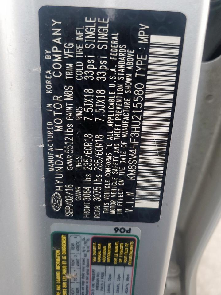 HYUNDAI SANTA FE 2017 VIN KM8SM4HF3HU215580 фото 13