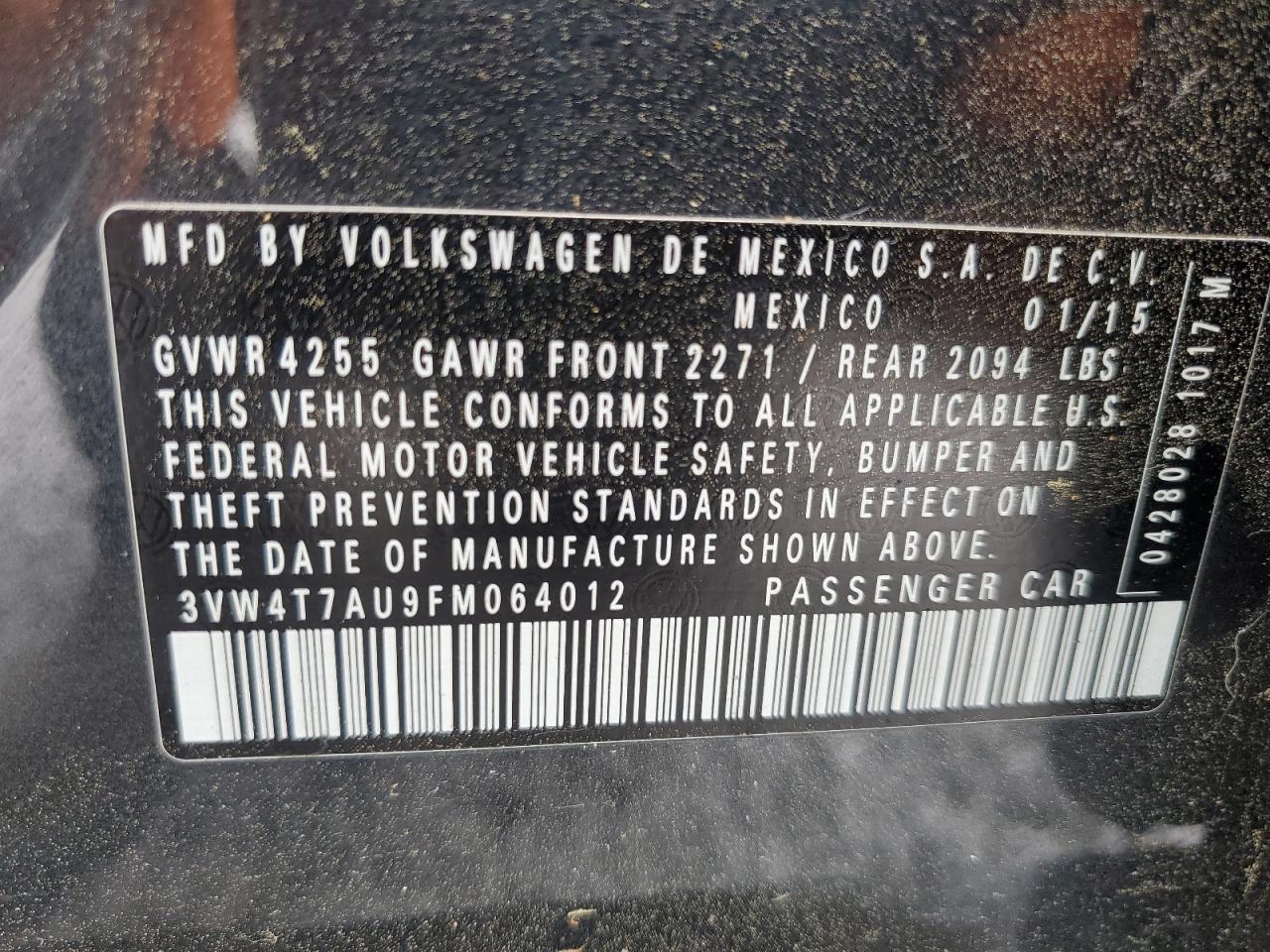2015 Volkswagen Gti VIN: 3VW4T7AU9FM064012 Lot: 61258675