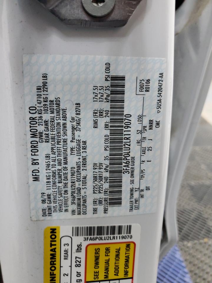 2020 Ford Fusion Se VIN: 3FA6P0LU2LR119070 Lot: 56529685