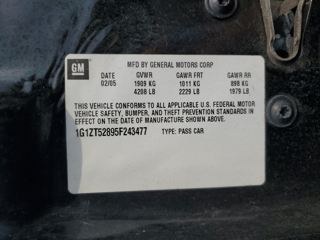 2005 Chevrolet Malibu Ls VIN: 1G1ZT52895F243477 Lot: 60776605