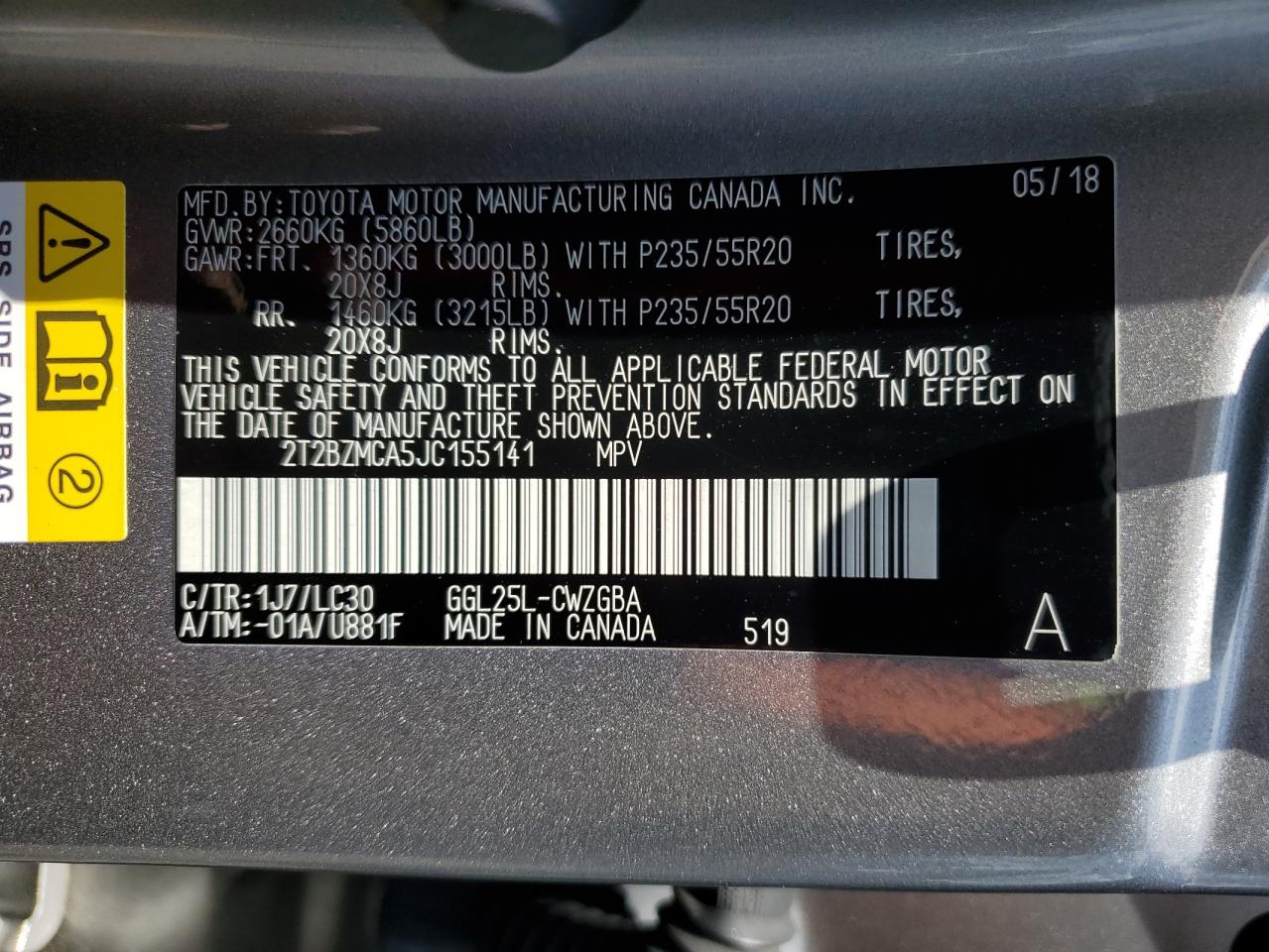 2018 Lexus Rx 350 Base VIN: 2T2BZMCA5JC155141 Lot: 61595875