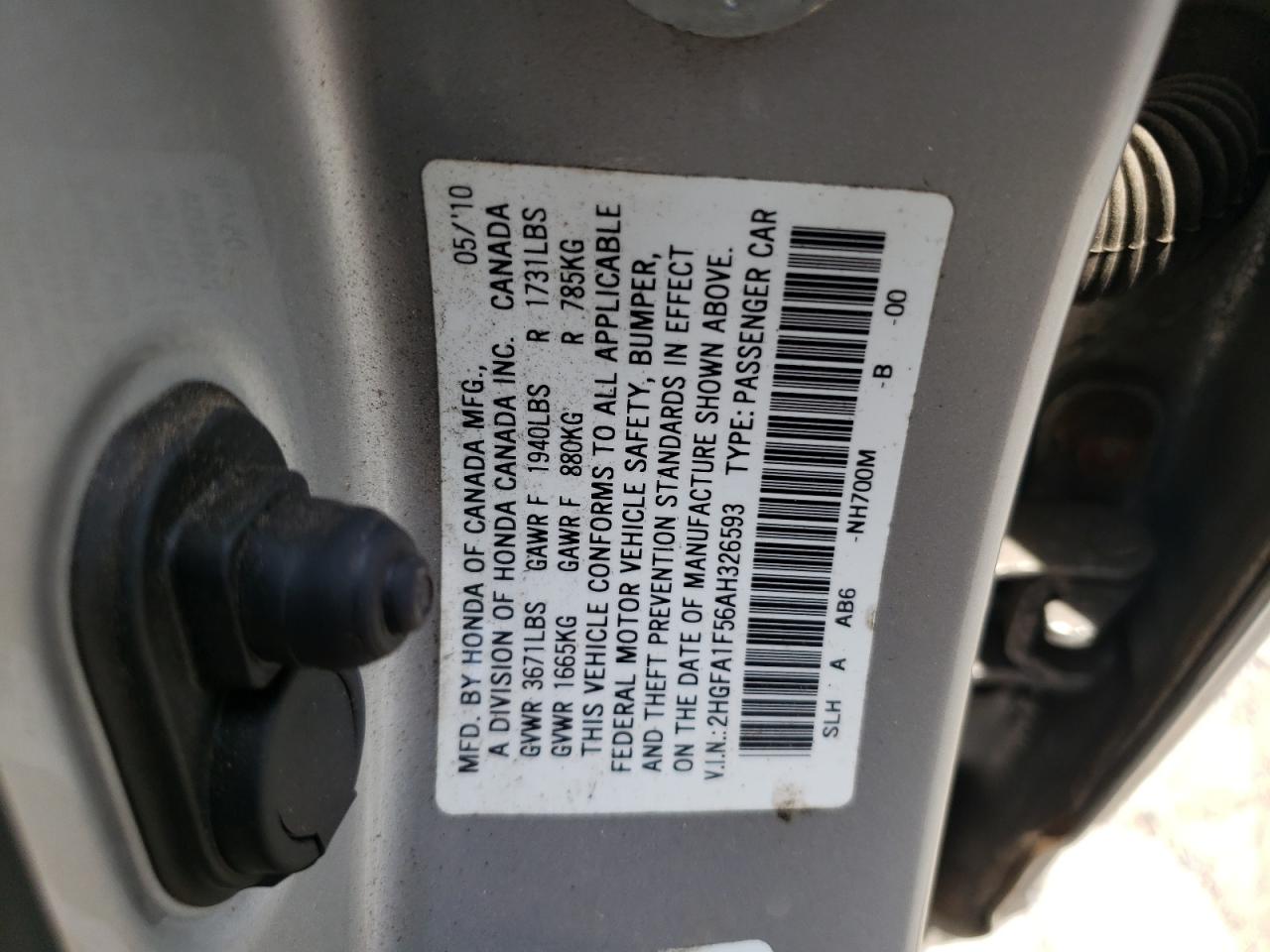 2010 Honda Civic Lx VIN: 2HGFA1F56AH326593 Lot: 63153735