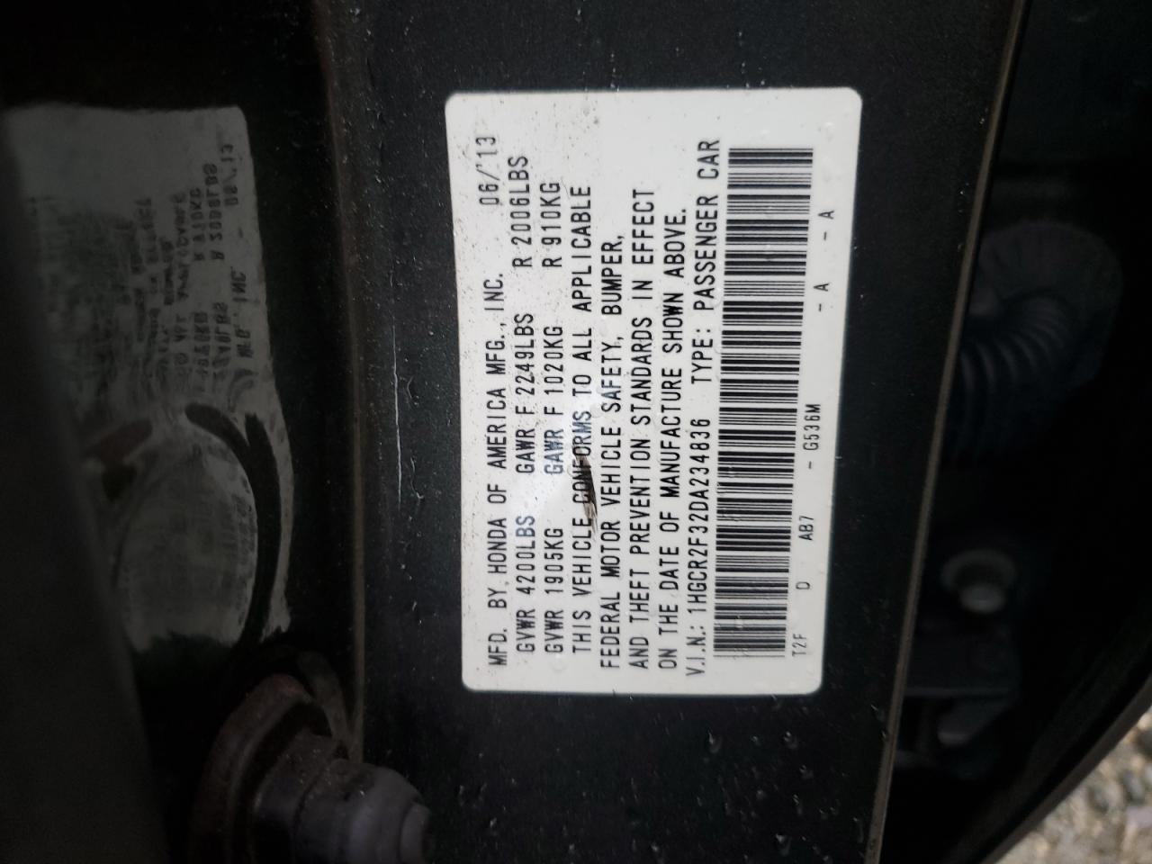 HONDA ACCORD 2013 VIN XHGCR2F32DA234836 zdjęcie 12