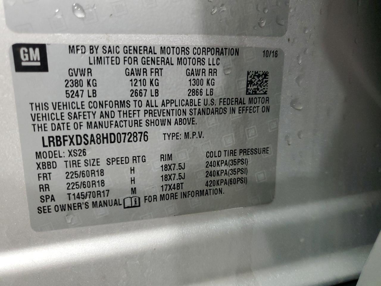 2017 Buick Envision Essence VIN: LRBFXDSA8HD072876 Lot: 59875075