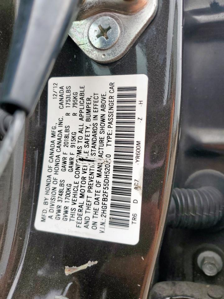 2013 Honda Civic Lx VIN: 2HGFB2F55DH520510 Lot: 62925505