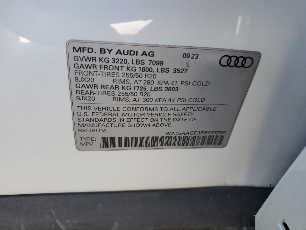2024 Audi Q8 E-Tron Premium Plus VIN: WA15AAGE3RB033709 Lot: 61260505