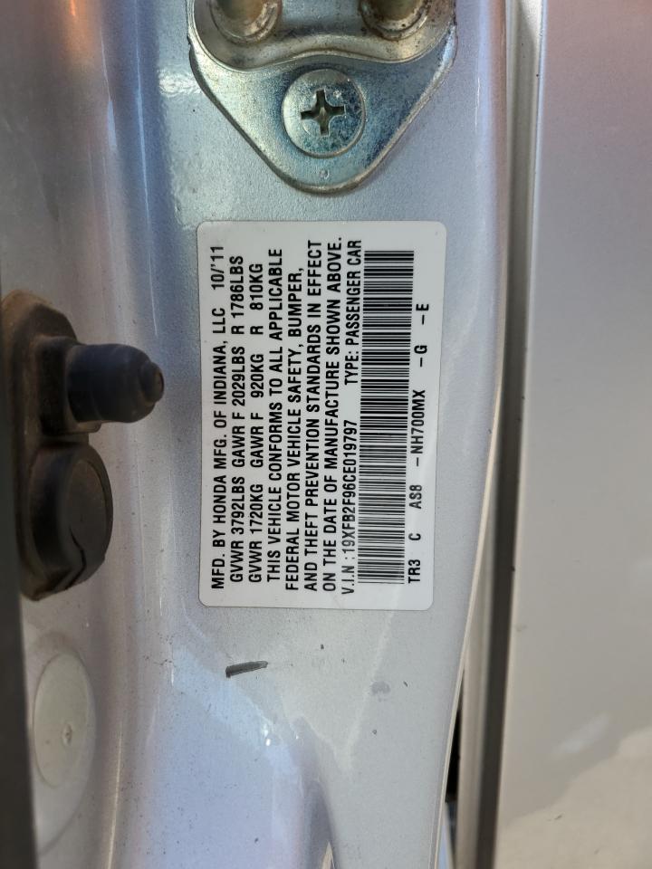 2012 Honda Civic Exl VIN: 19XFB2F96CE019797 Lot: 61190595