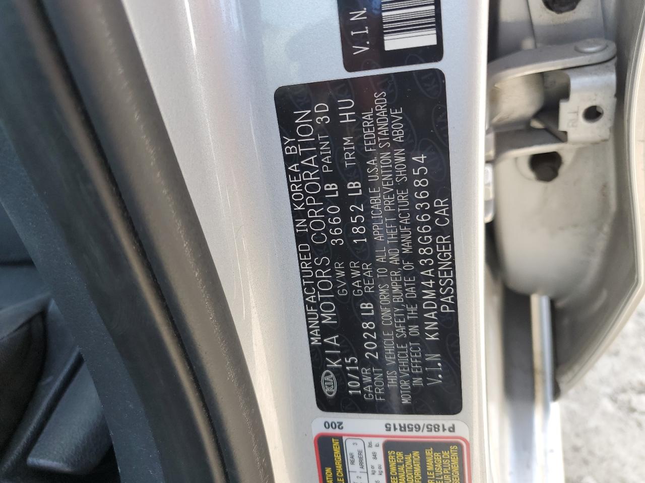 2016 Kia Rio Lx VIN: KNADM4A38G6636854 Lot: 60988515