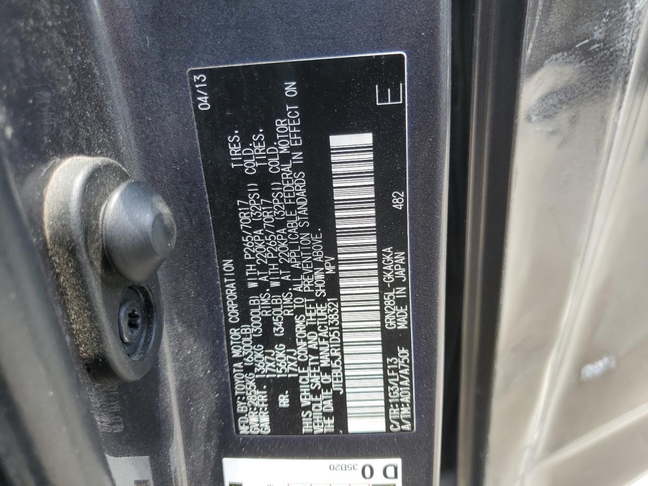 2013 Toyota 4Runner Sr5 VIN: JTEBU5JR1D5138321 Lot: 61776755
